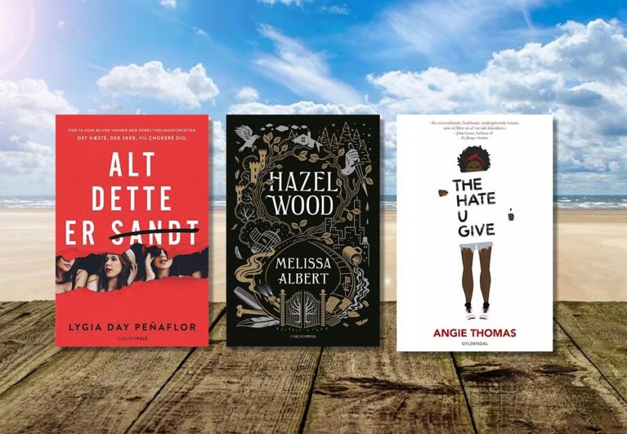 Billede af tre bøger: 'The hate you give', 'Alt dette er sandt' og 'Hazel wood'